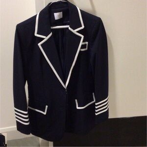Saved for lauriesulliv321 Navy Blue Women's Blazer with White Trim